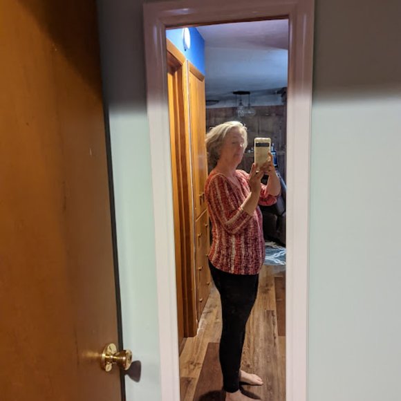 Red & White 3/4 Sleeve Top for Women - Picture 2 of 3